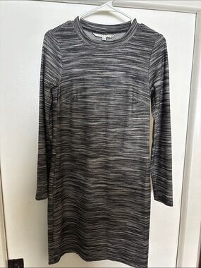 Trina Turk Black and Gray Striped Long-Sleeve Knit Dress